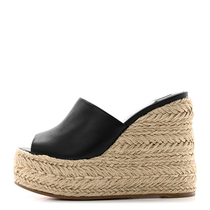 Christian Louboutin Calfskin Ariella Zeppa 130 Espadrille Sandals 37 Black Naturel 1 of 10