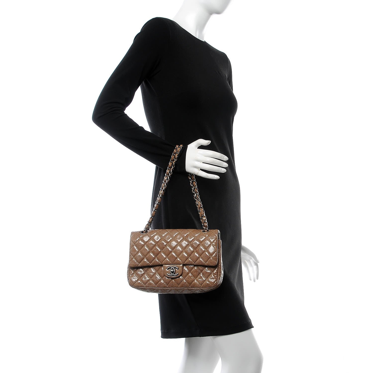 Chanel Crinkled Patent Quilted Medium Double Flap Beige 3 of 8