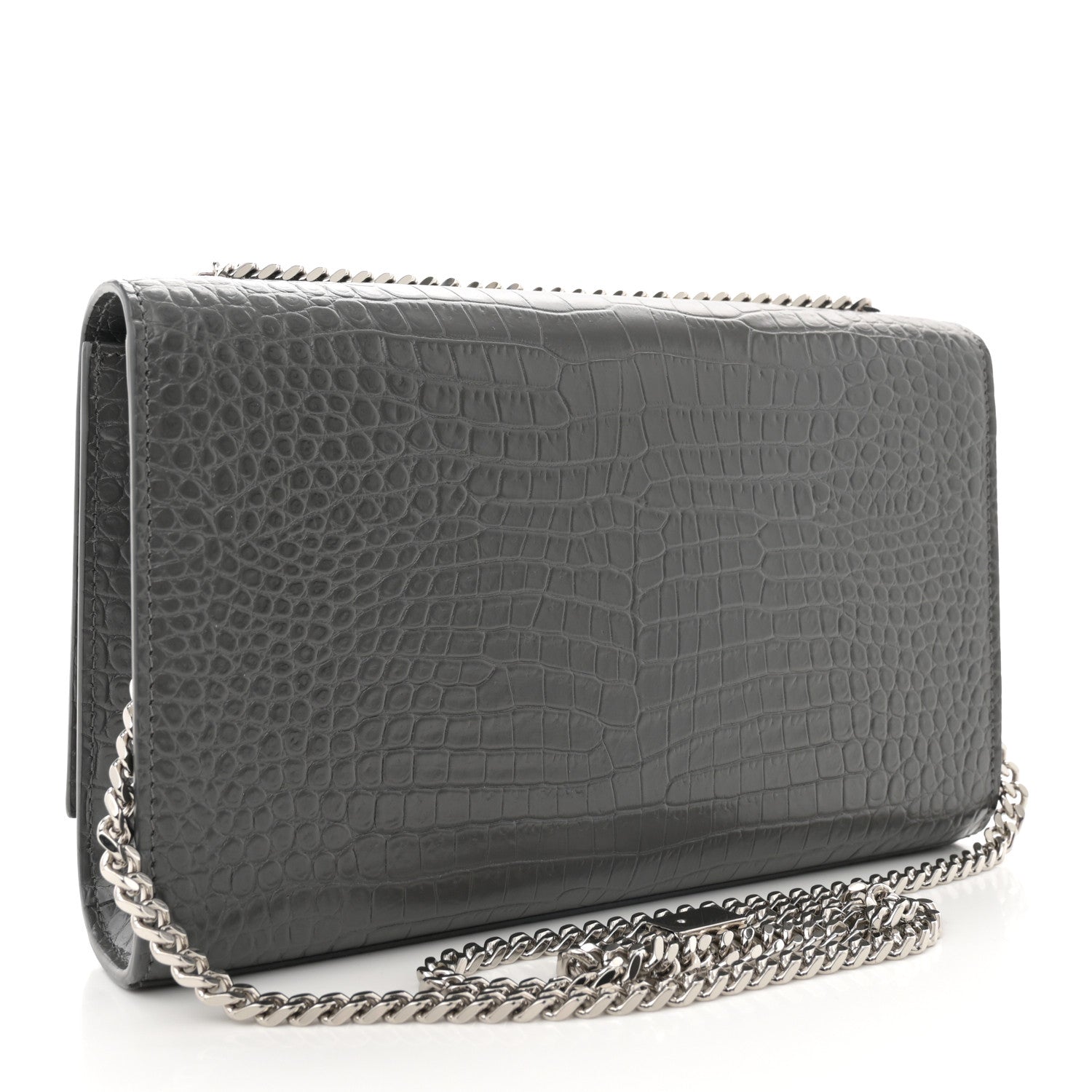 Saint Laurent Calfskin Crocodile Embossed Medium Classic Monogram Kate Tassel Satchel Storm 3 of 11