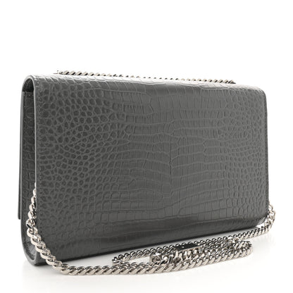 Saint Laurent Calfskin Crocodile Embossed Medium Classic Monogram Kate Tassel Satchel Storm 3 of 11