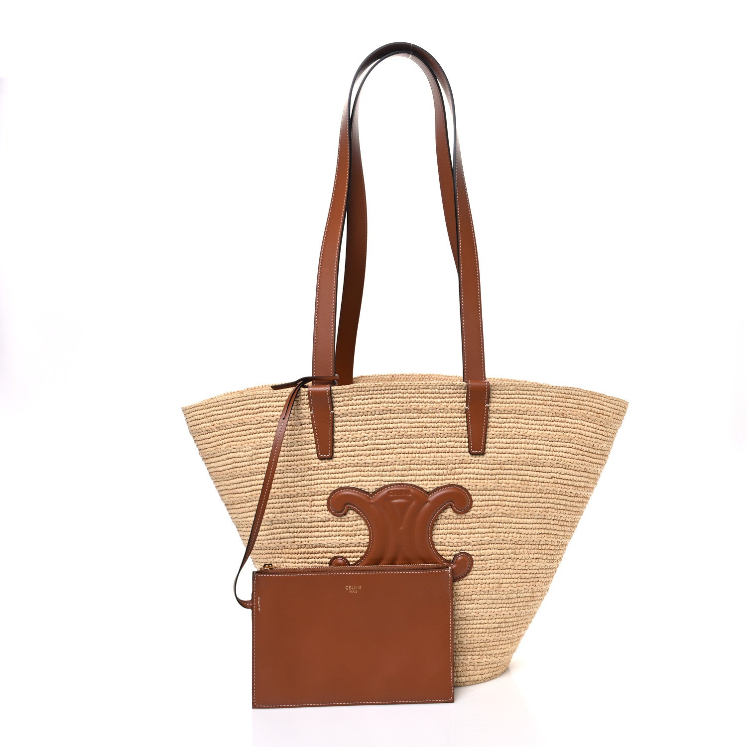 Celine Raffia Calfskin Triomphe Medium Panier Tan 3 of 10