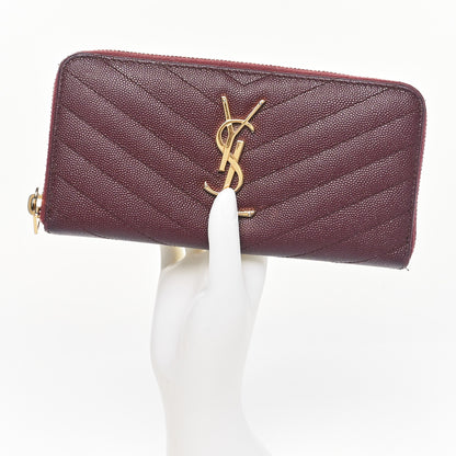 Saint Laurent Grain De Poudre Matelasse Chevron Monogram Zip Around Wallet Rouge Legion 2 of 10