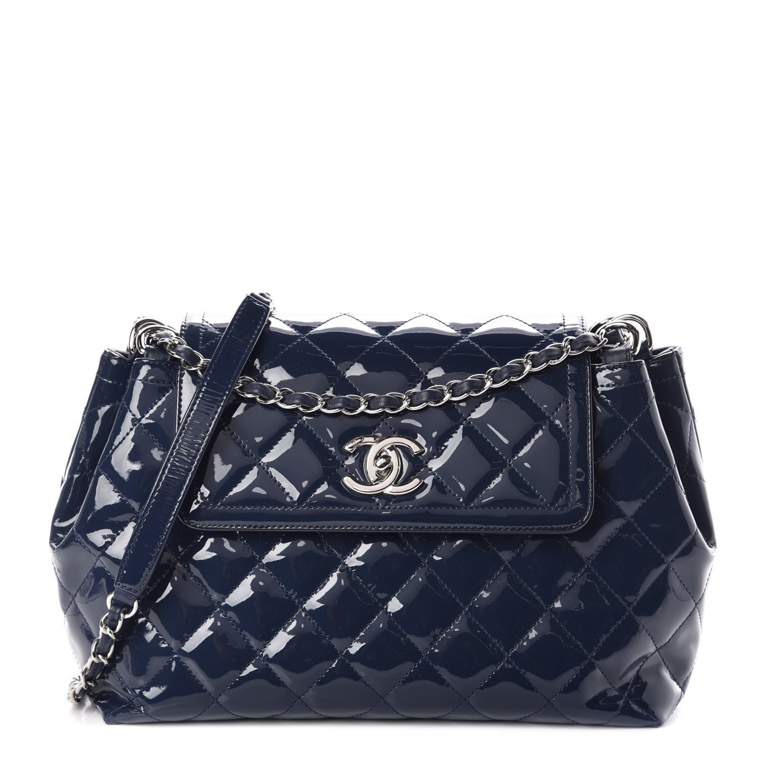 Chanel Patent Quilted Large Coco Shine Accordion Flap Dark Navy Blue 1 of 9