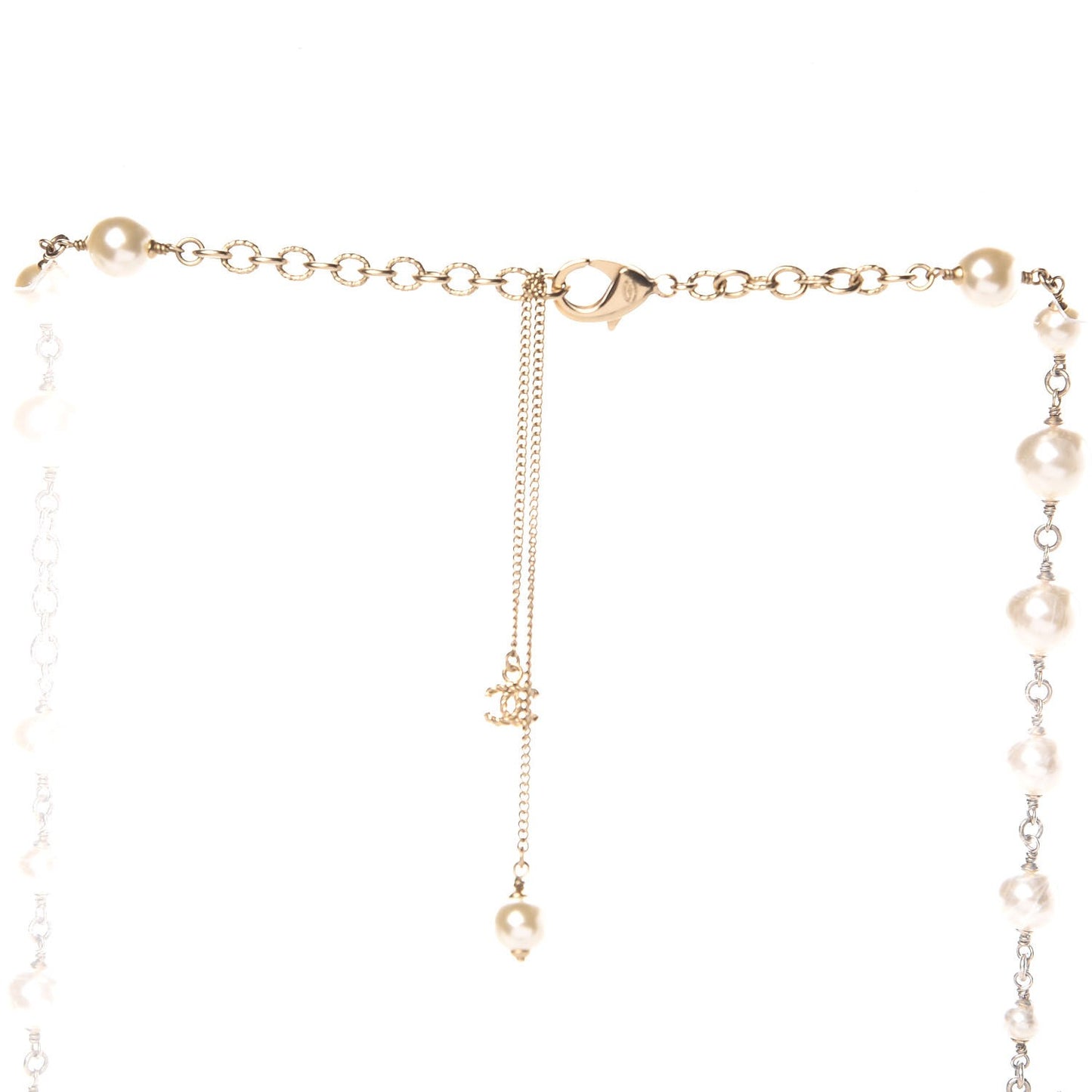 Graduated Pearl Crystal Twisted CC Long Necklace in Gold