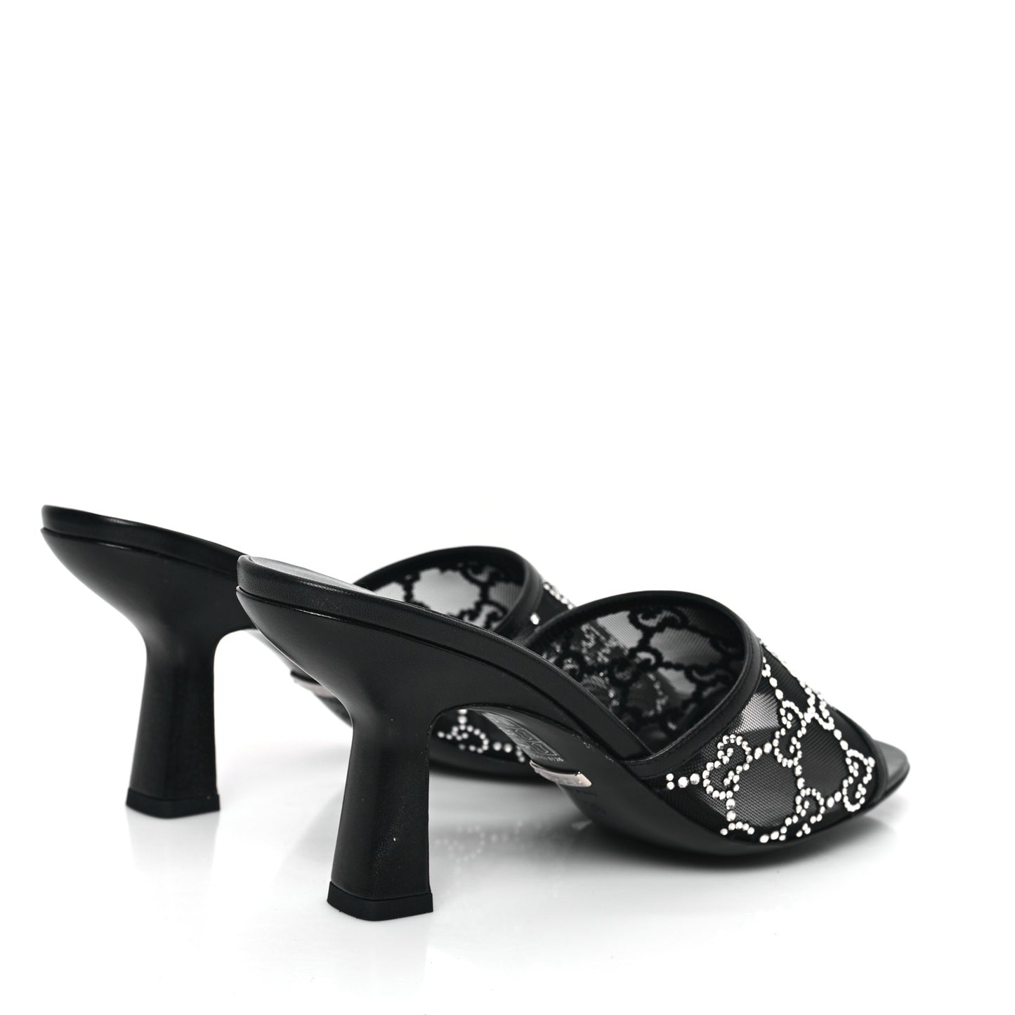 Tela Retino Nappa Crystal GG Monogram Square G 95mm Slide Sandals 38 Black