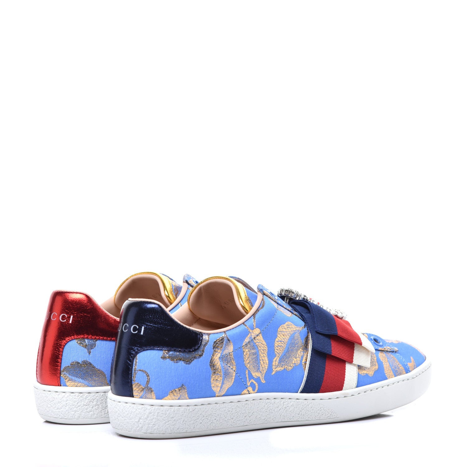 Gucci Lurex Jacquard Crystal Sylvie Web Branches Womens Ace Sneakers 36 Pervinca Gold 4 of 10