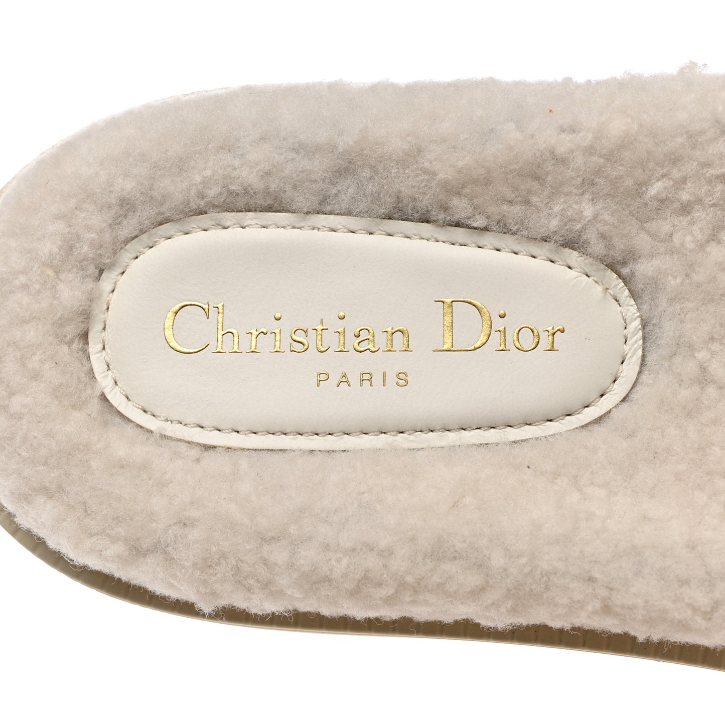 Shearling Canvas Lurex Embroidered Dway 10mm Slide Sandals 40 Natural Platinum