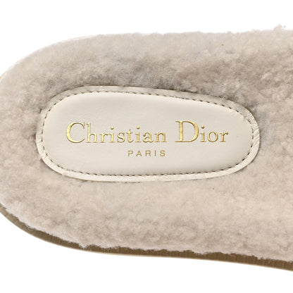 Christian Dior Shearling Canvas Lurex Embroidered Dway 10mm Slide Sandals 40 Natural Platinum 7 of 8