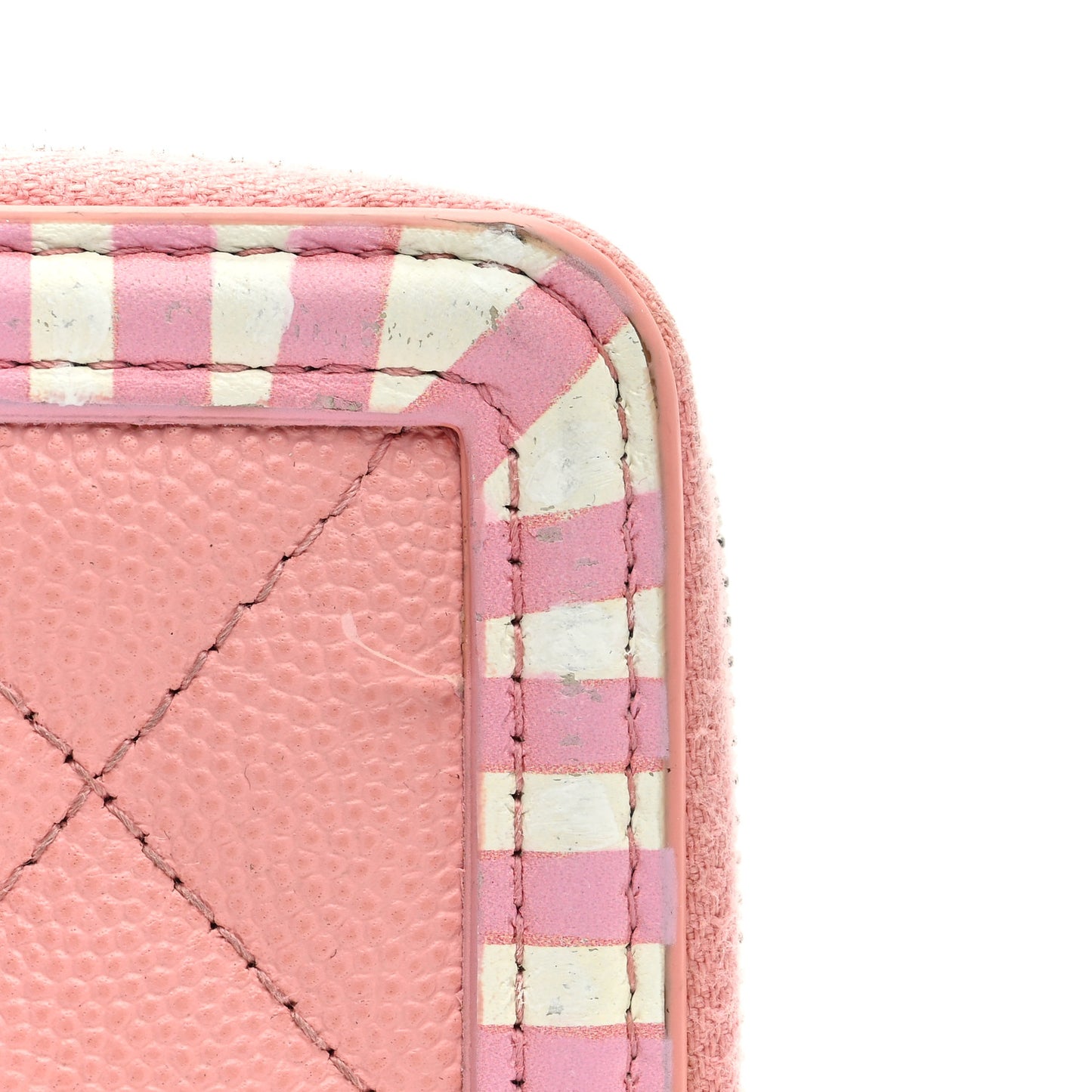 Caviar Quilted Medium Stripe Filigree Zip Around Wallet Pink White