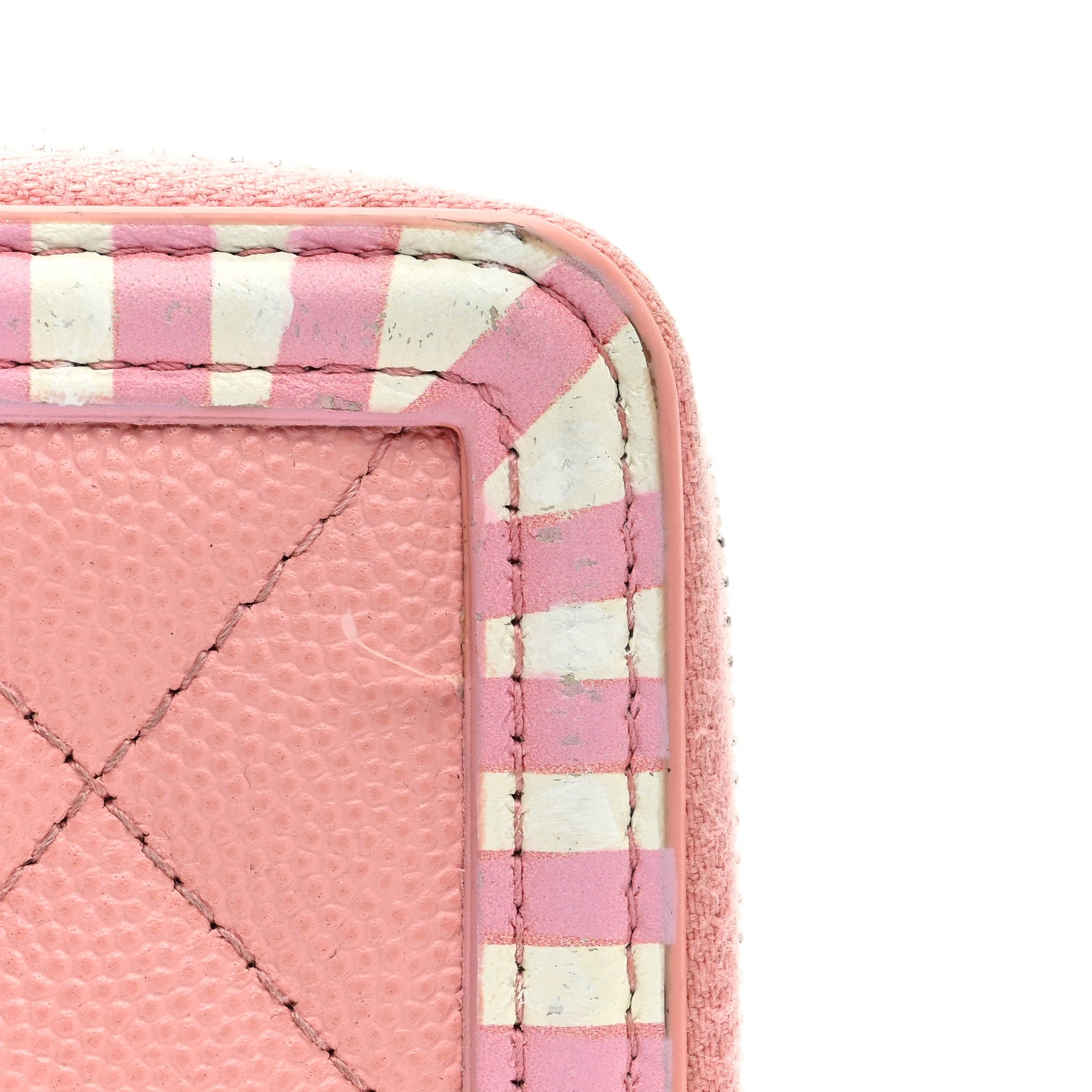 Chanel Caviar Quilted Medium Stripe Filigree Zip Around Wallet Pink White 8 of 8
