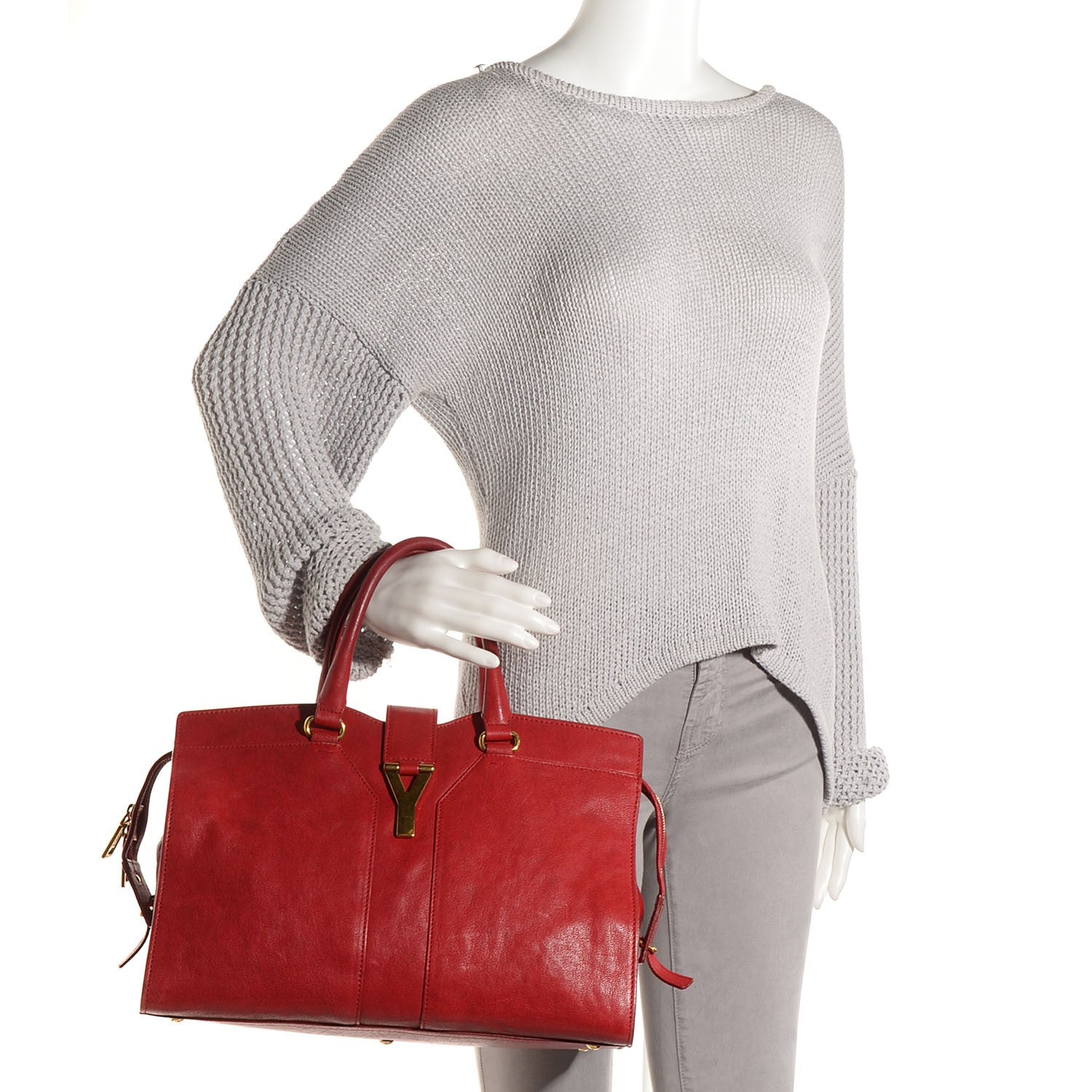 Saint Laurent Sheepskin Medium Cabas ChYc Bag Red 2 of 8