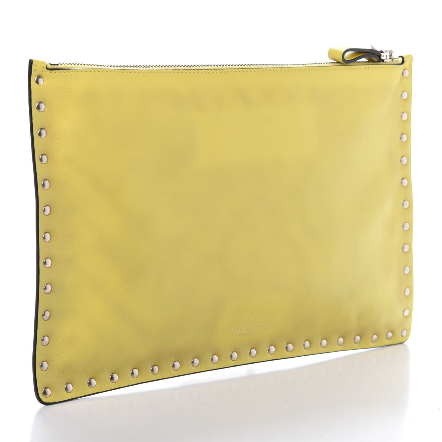 Vitello Large Rockstud Zip Pouch Yellow