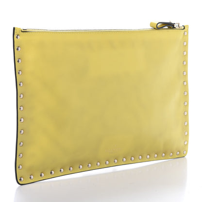 Valentino Garavani Vitello Large Rockstud Zip Pouch Yellow 3 of 10