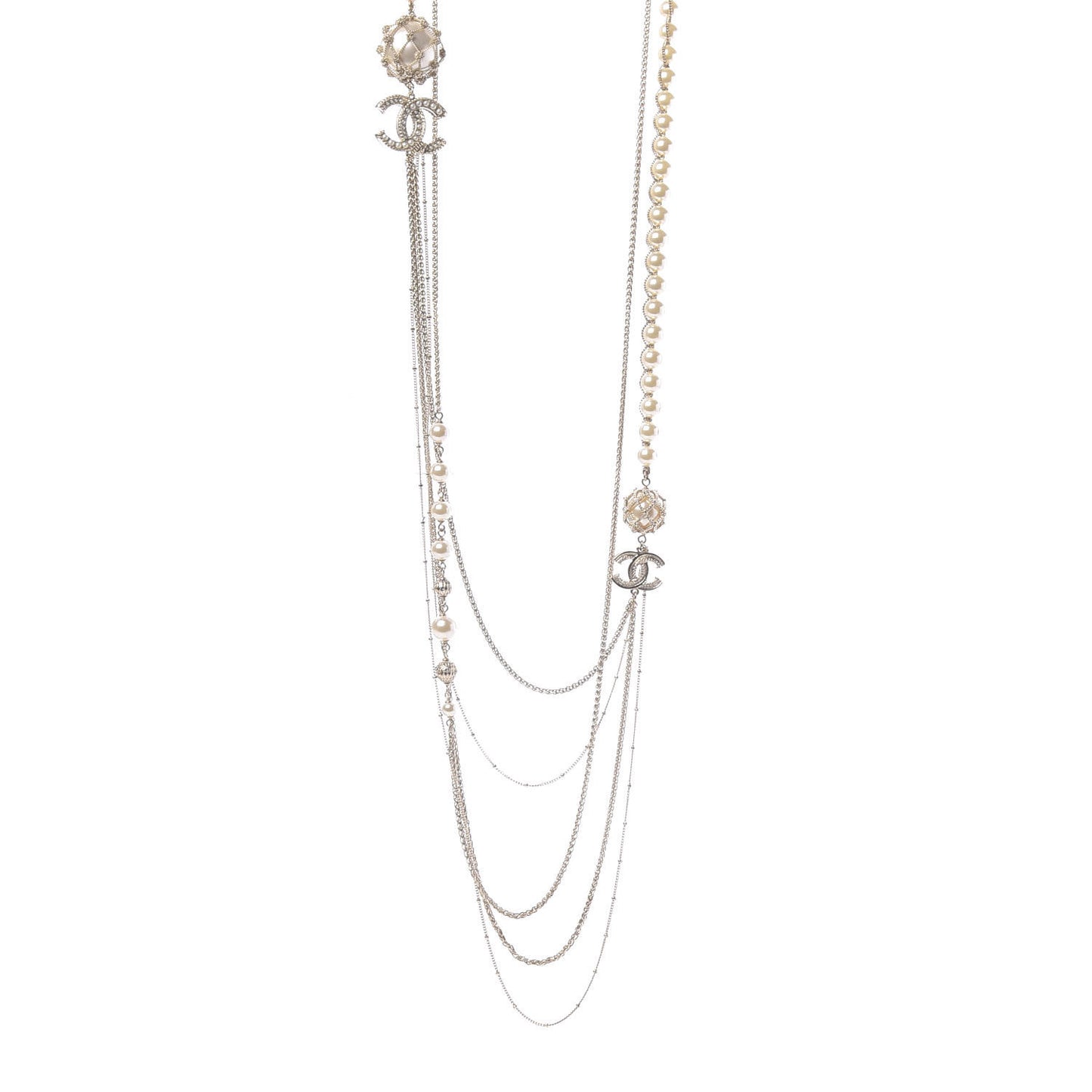 Pearl Chain CC Long Multistrand Necklace Gold