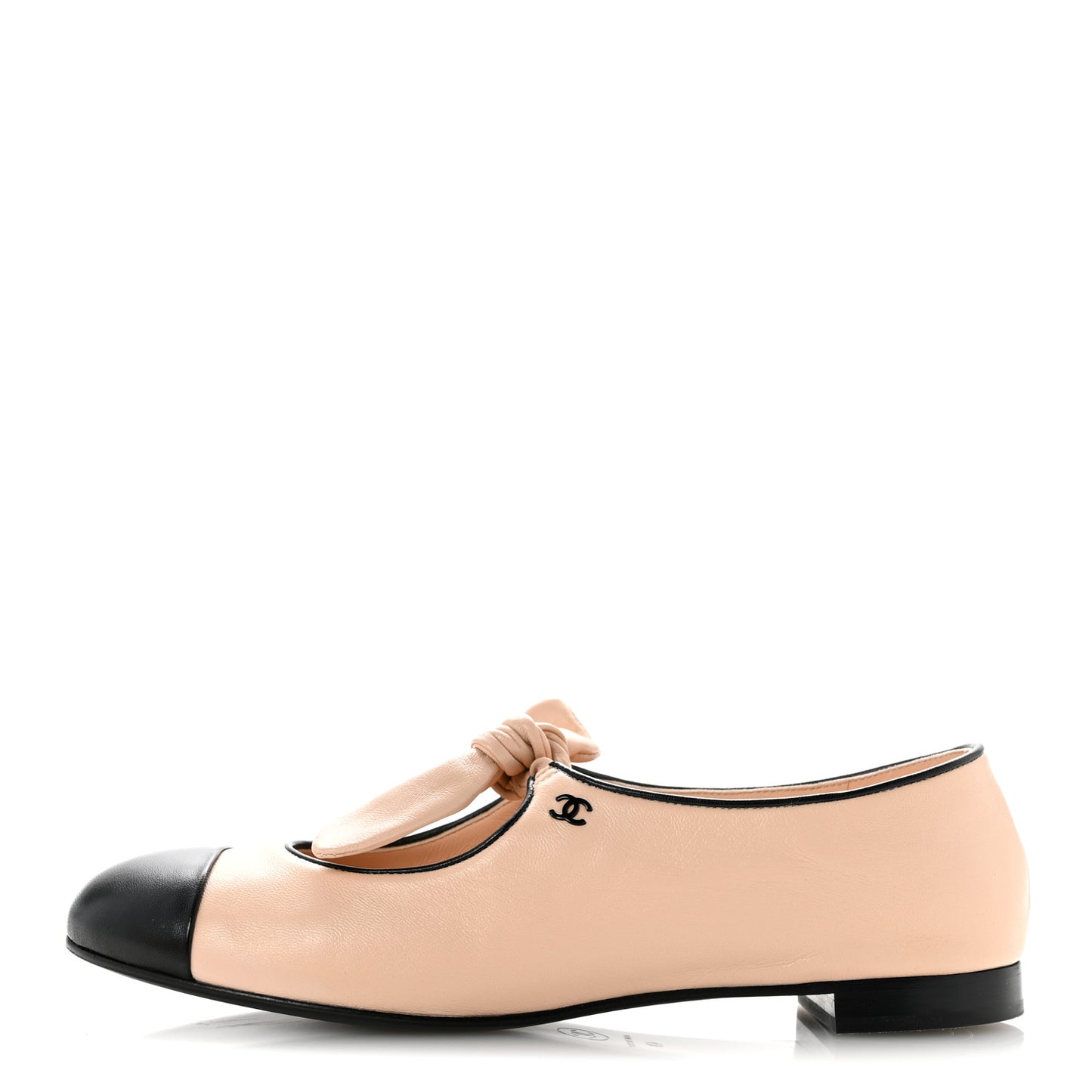Lambskin Bow Mary Jane Flats 40 Beige Black