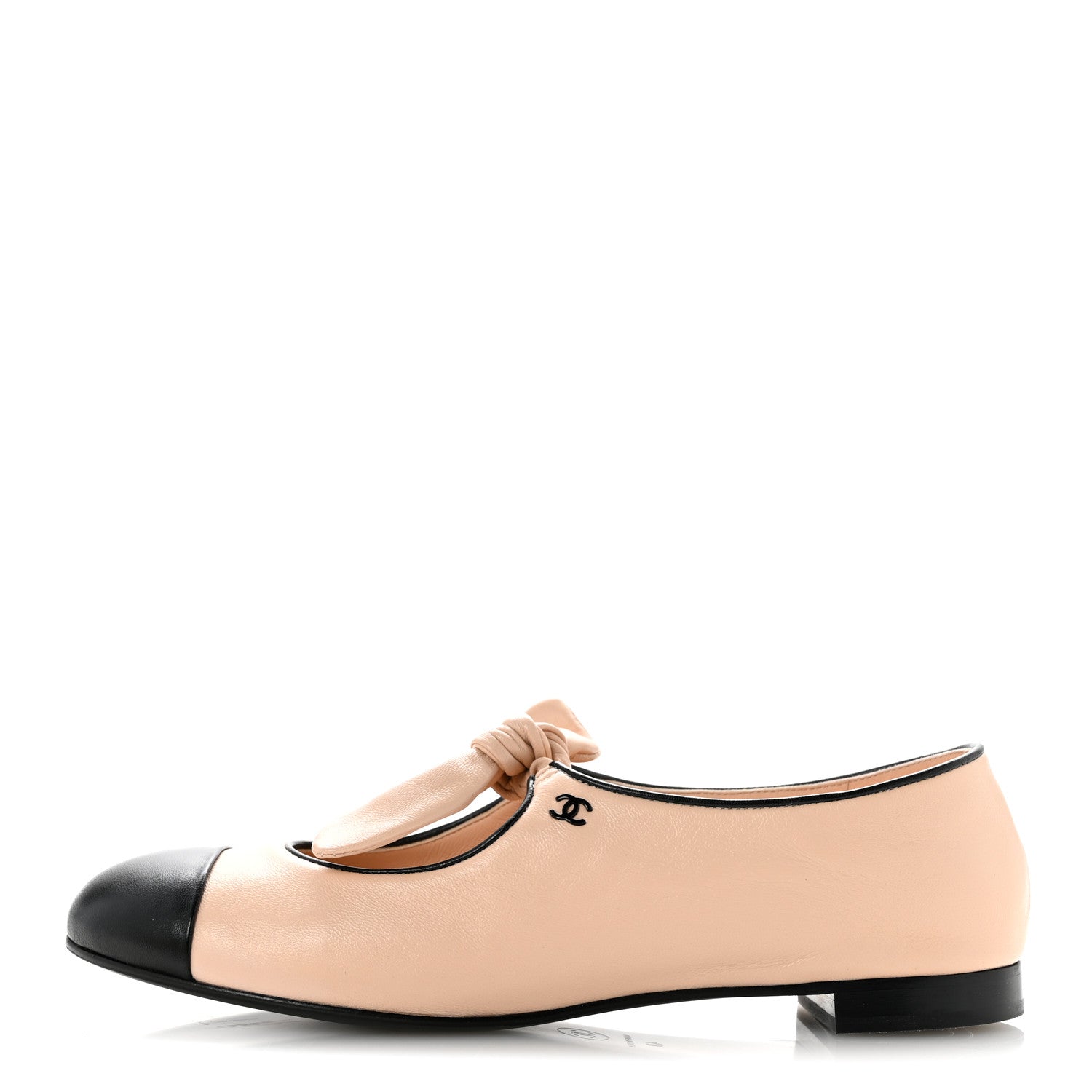 Chanel Lambskin Bow Mary Jane Flats 40 Beige Black 1 of 10