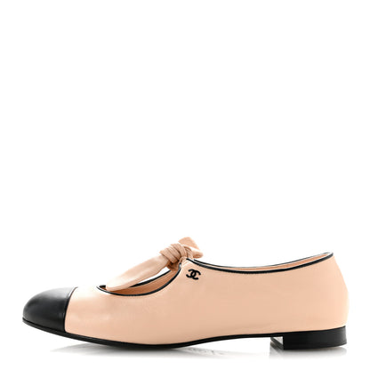 Chanel Lambskin Bow Mary Jane Flats 40 Beige Black 1 of 10