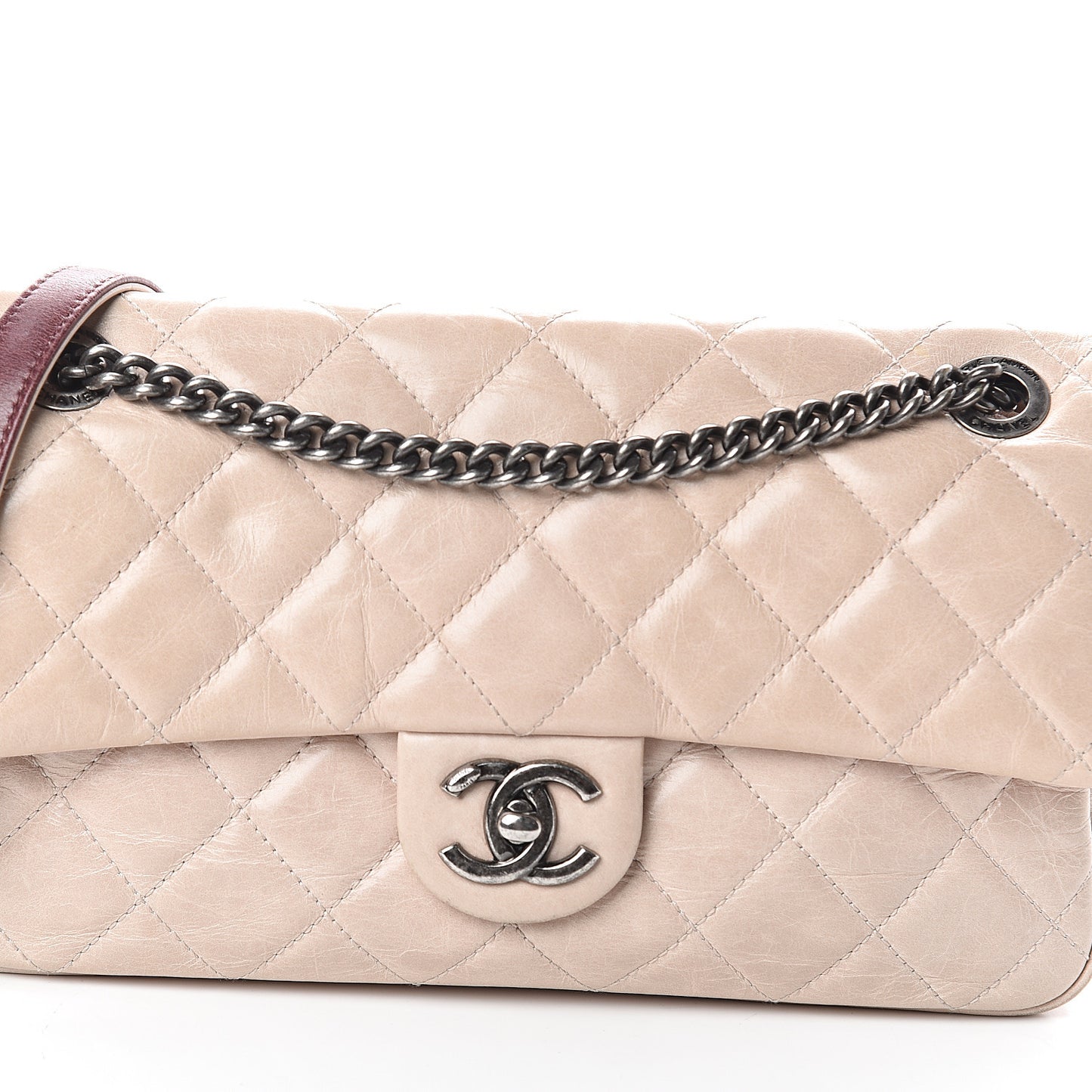 Glazed Calfskin Quilted Medium Duo Flap Beige