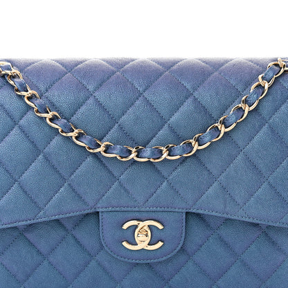 Chanel Iridescent Caviar Quilted Jumbo Double Flap Dark Blue 8 of 10