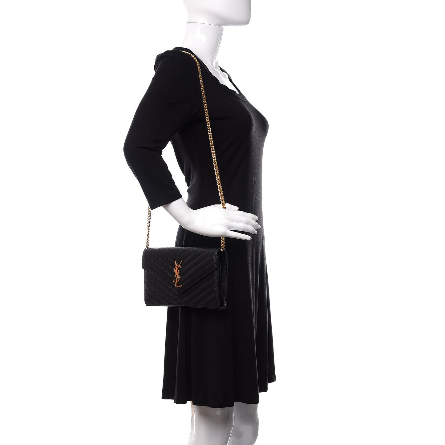 Grain De Poudre Matelasse Chevron Monogram Chain Wallet Black