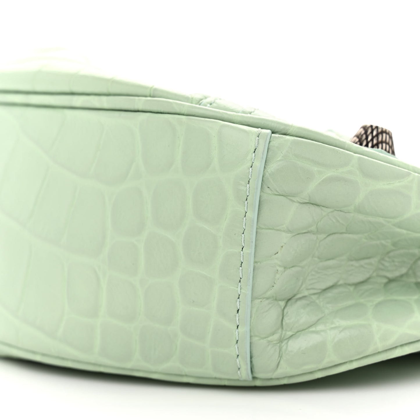 Extra Supple Calfskin Crocodile Embossed Le Cagole Shoulder Bag XS Light Green