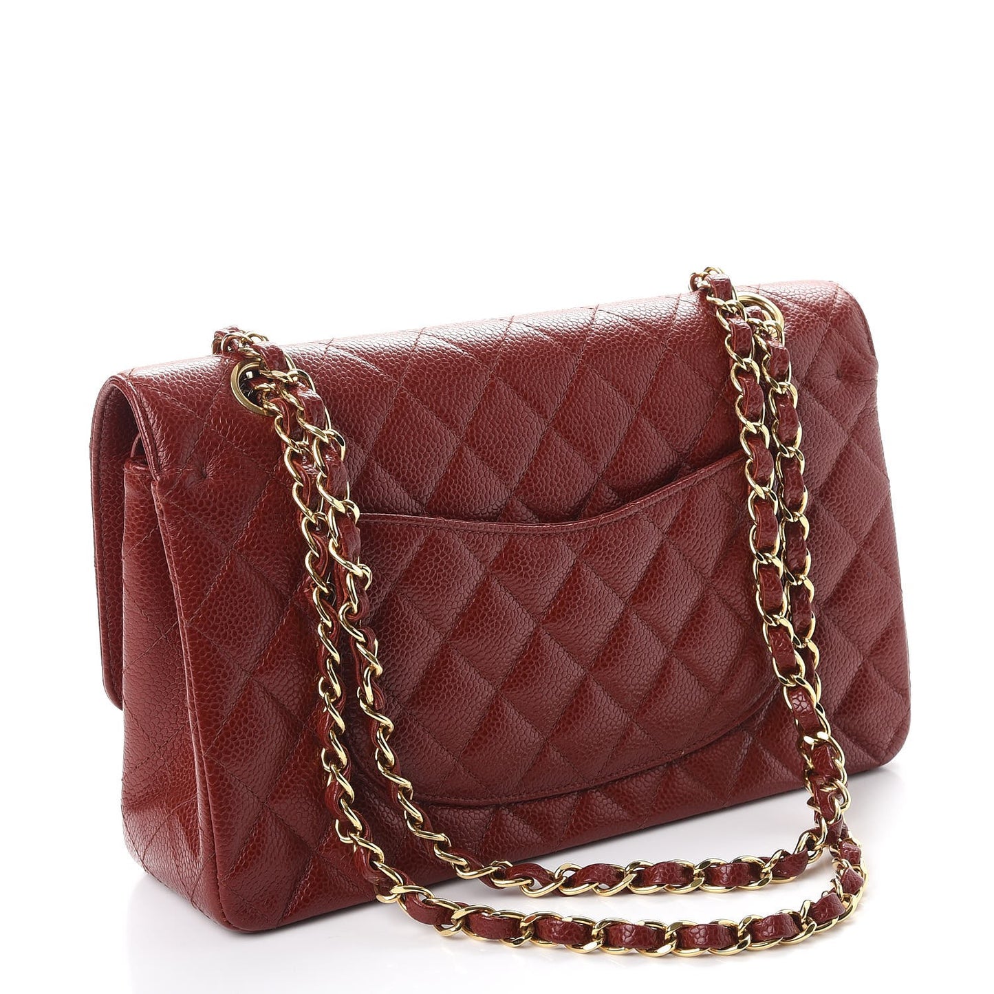 Caviar Quilted Medium Double Flap Dark Red