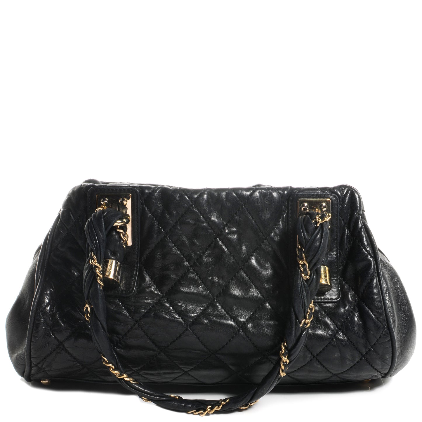 Distressed Lambskin Lady Braid Bowler Black