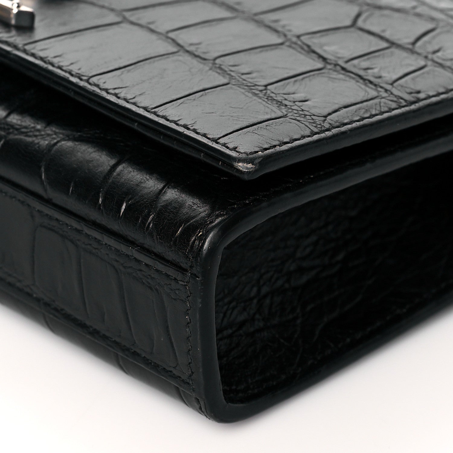 Saint Laurent Calfskin Crocodile Embossed Monogram Small Kate Tassel Satchel Black 10 of 10