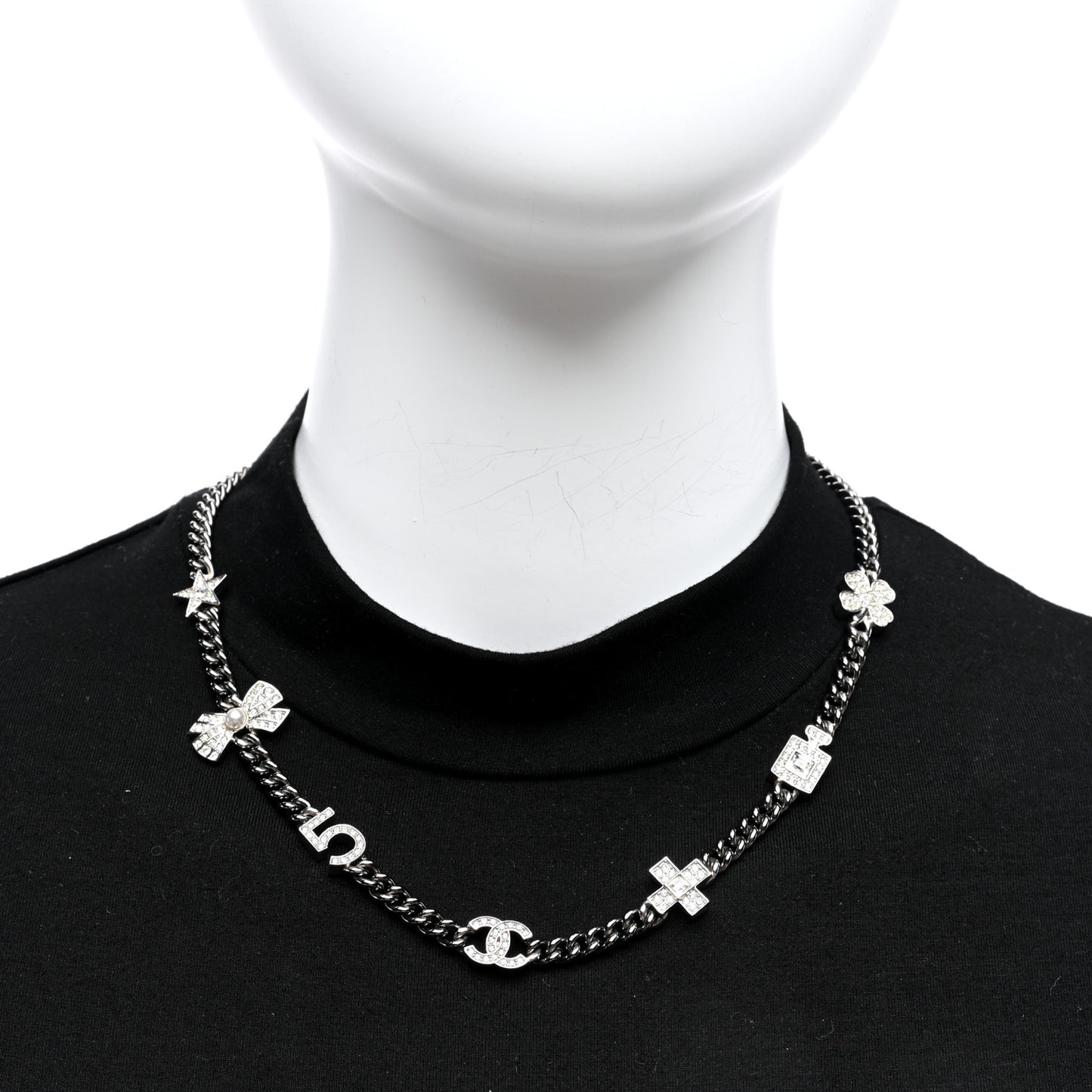 Ruthenium Crystal Chain CC Lucky Charms Choker Silver