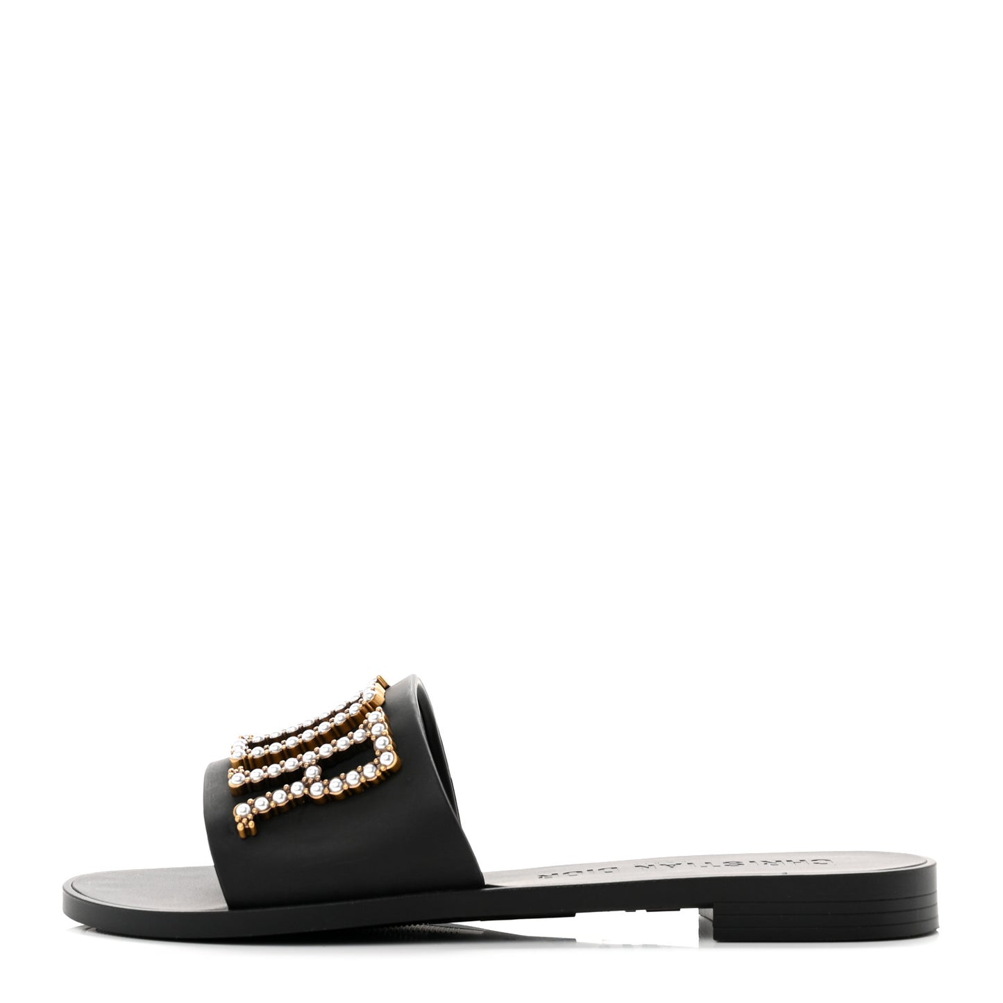 Matte Calfskin Pearl Dio(r)evolution Slide Sandals 38 Black