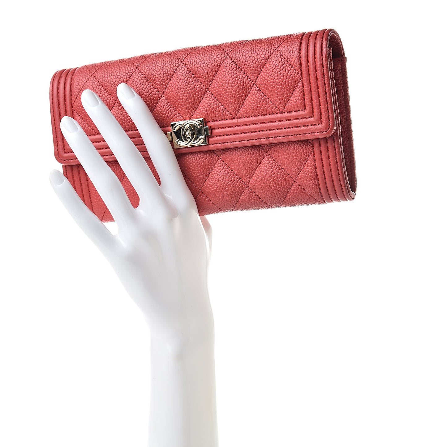 Caviar Quilted Large Boy Gusset Flap Wallet Red