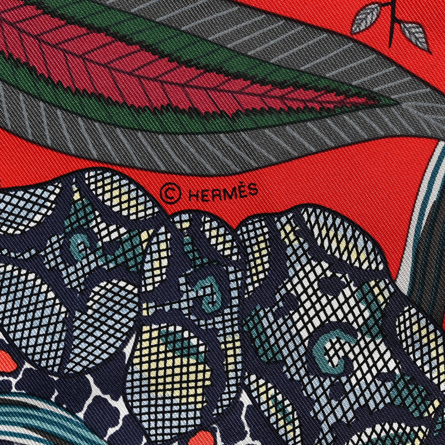Hermes Silk Flowers of South Africa Scarf 90 Rouge Vert Ciel 4 of 6