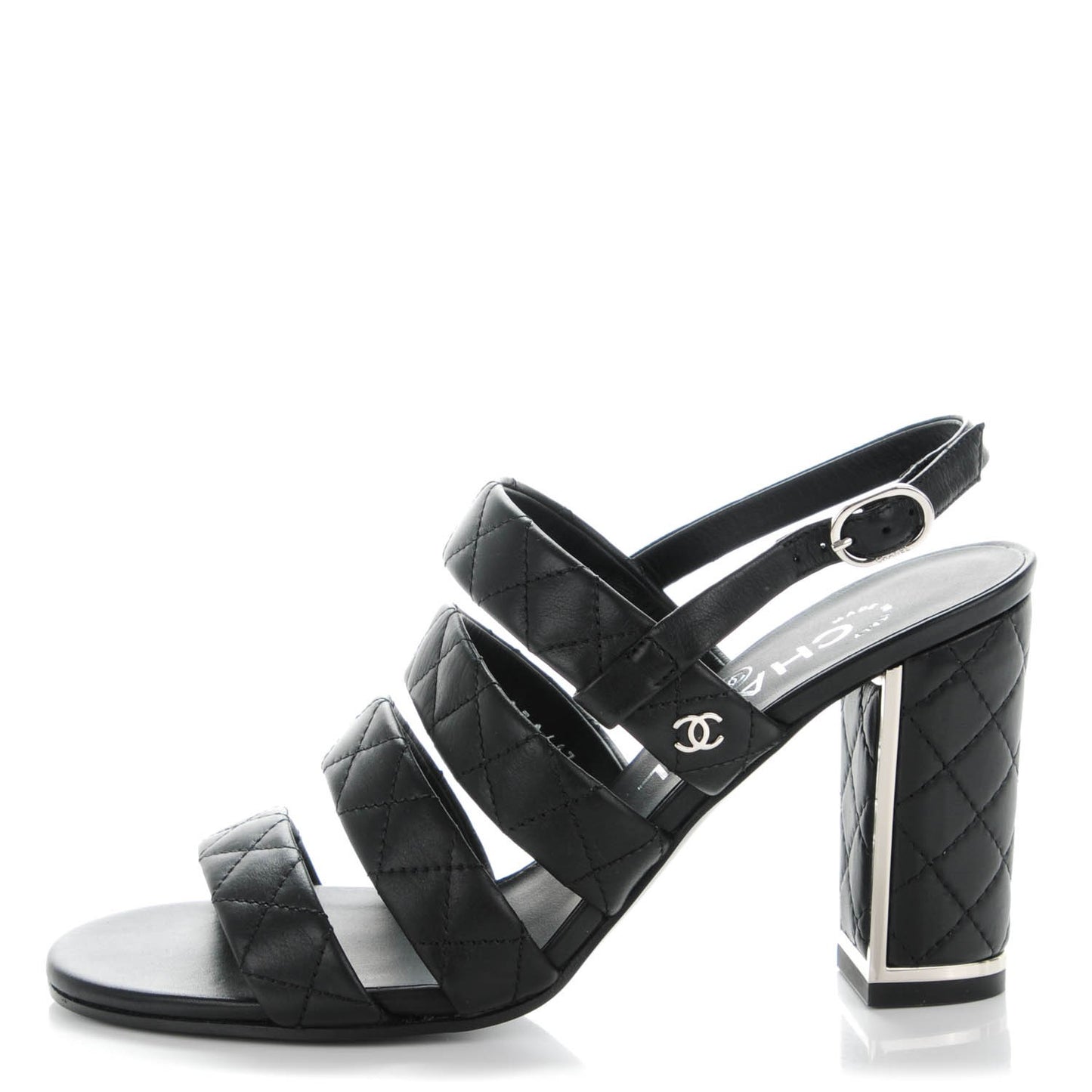 Calfskin Quilted Sandals 36 Black