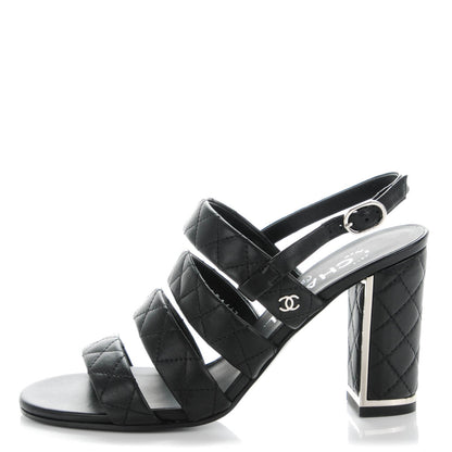 Chanel Calfskin Quilted Sandals 36 Black 1 of 9