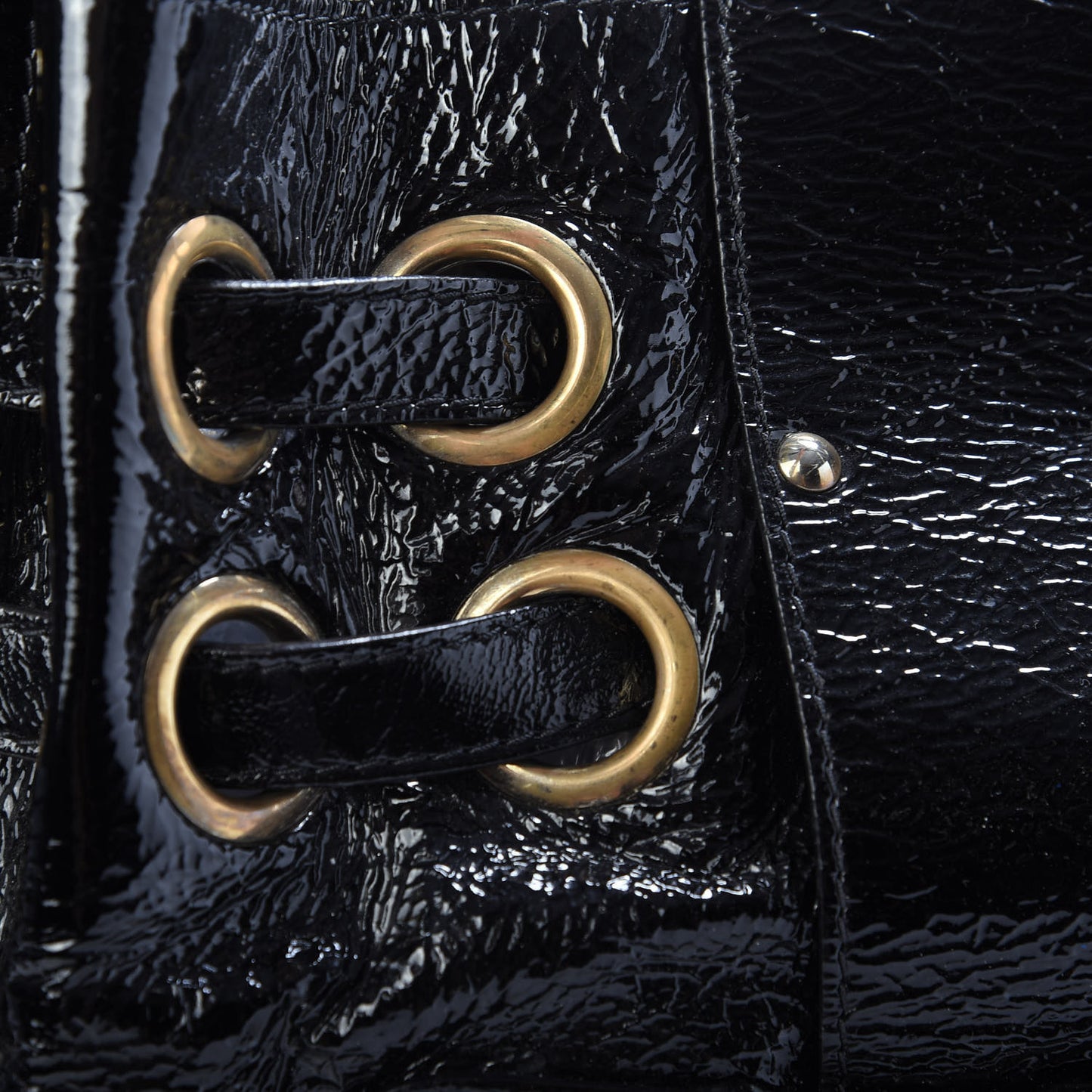 Crushed Patent Riki Bag Black