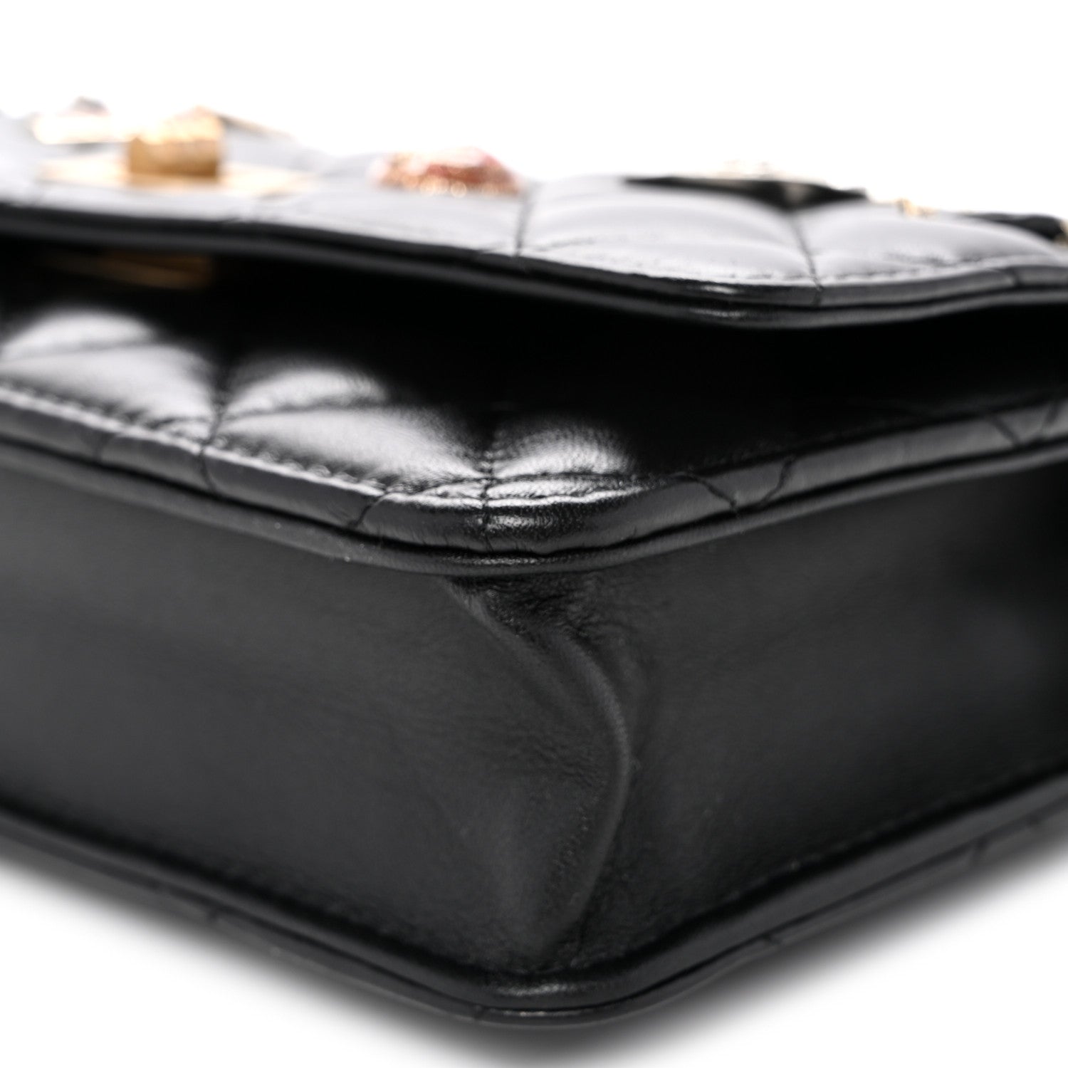 Chanel Aged Calfskin Quilted Lucky Charms 2.55 Reissue Wallet On Chain WOC Black 11 of 11