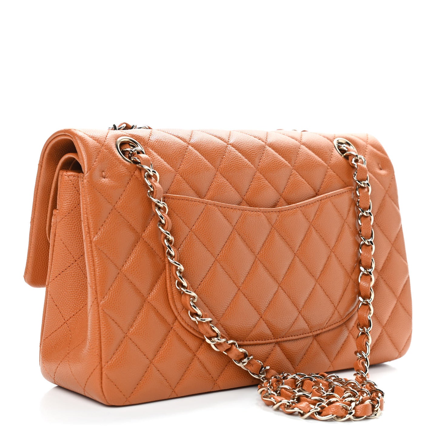 Caviar Quilted Medium Double Flap Light Brown