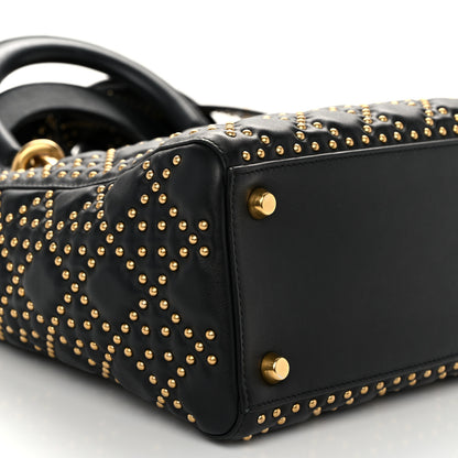 Christian Dior Calfskin Cannage Studded Medium Supple Lady Dior Black 9 of 12