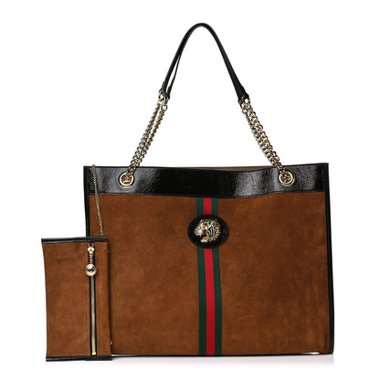 Gucci Suede Patent Large Rajah Chain Tote Nocciola Black 1 of 10