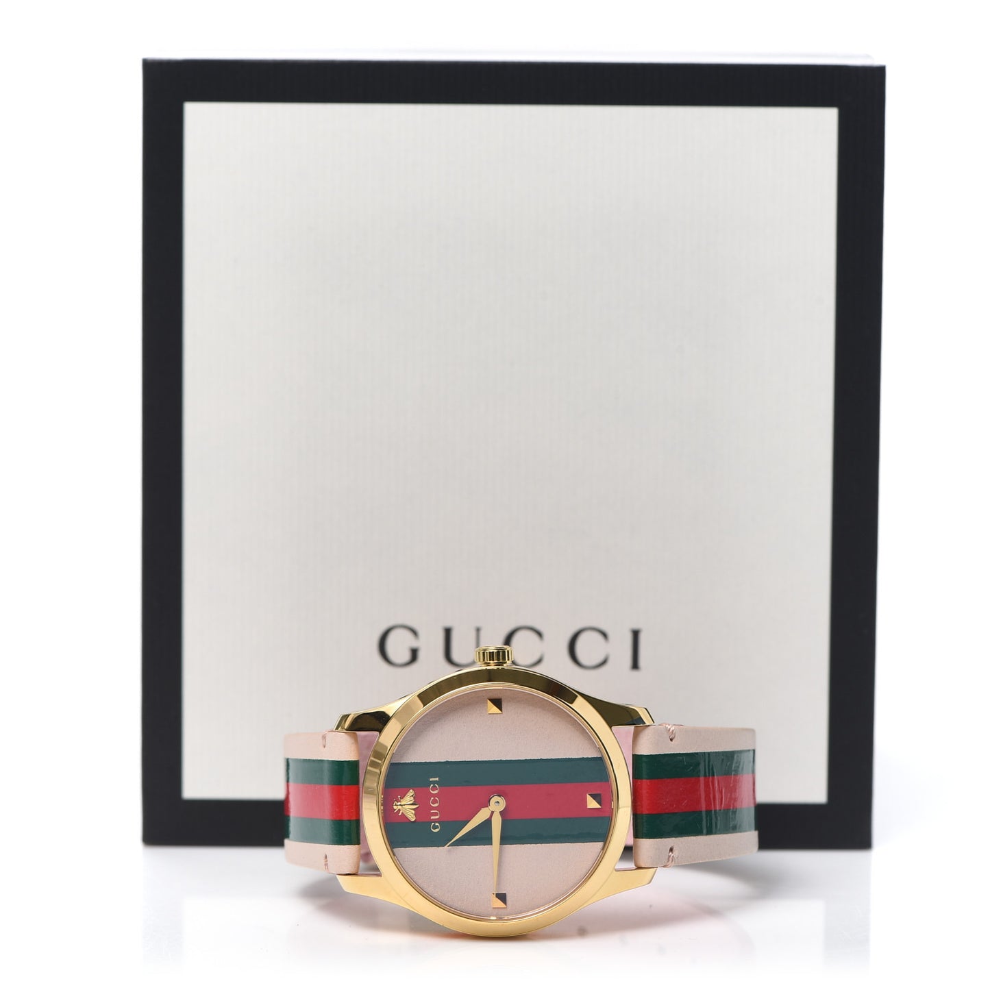 Stainless Steel Calfskin 38mm G-Timeless Stripe Web Quartz Watch Pink