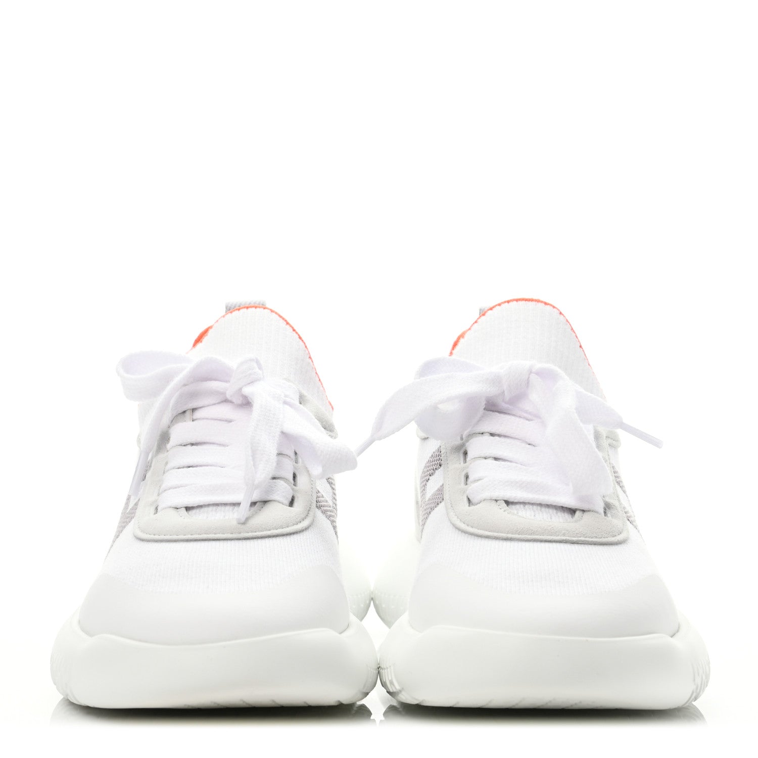 Hermes Knit Suede Goatskin Womens Crew Sneakers 37.5 White Gris 3 of 4