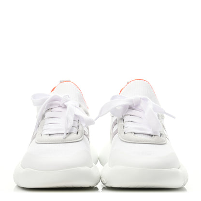 Hermes Knit Suede Goatskin Womens Crew Sneakers 37.5 White Gris 3 of 4