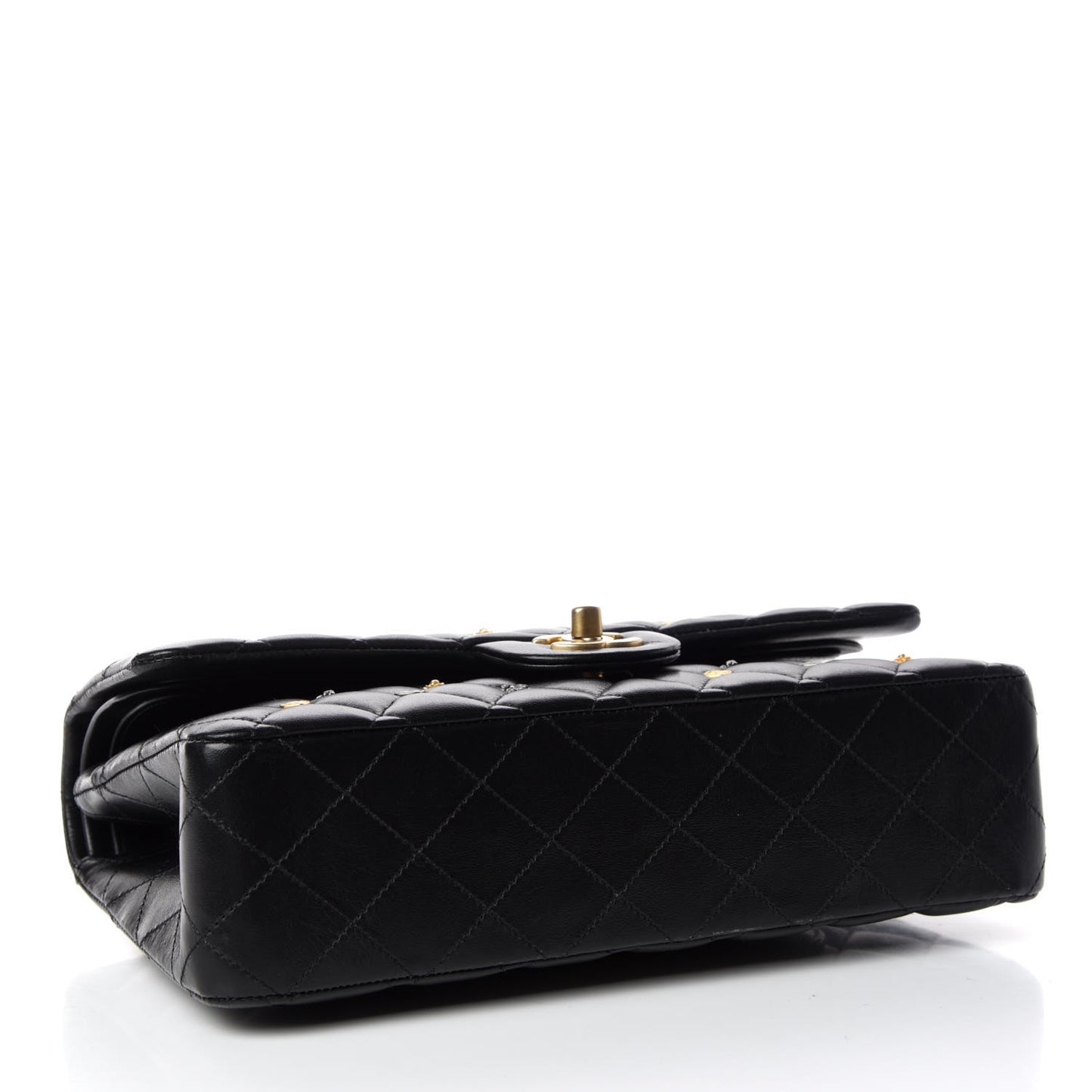 Lambskin Quilted Studded Medium Double Flap Black