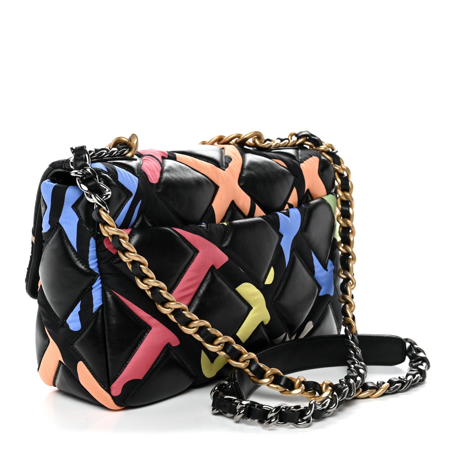 Lambskin Printed Fabric Medium Chanel 19 Flap Black Multicolor