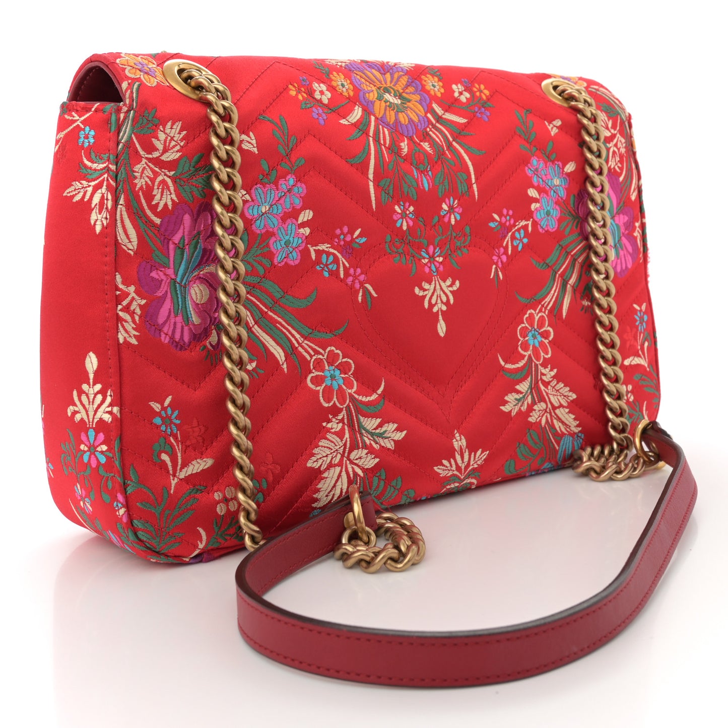 Jacquard Matelasse Floral Medium GG Marmont Shoulder Bag Red