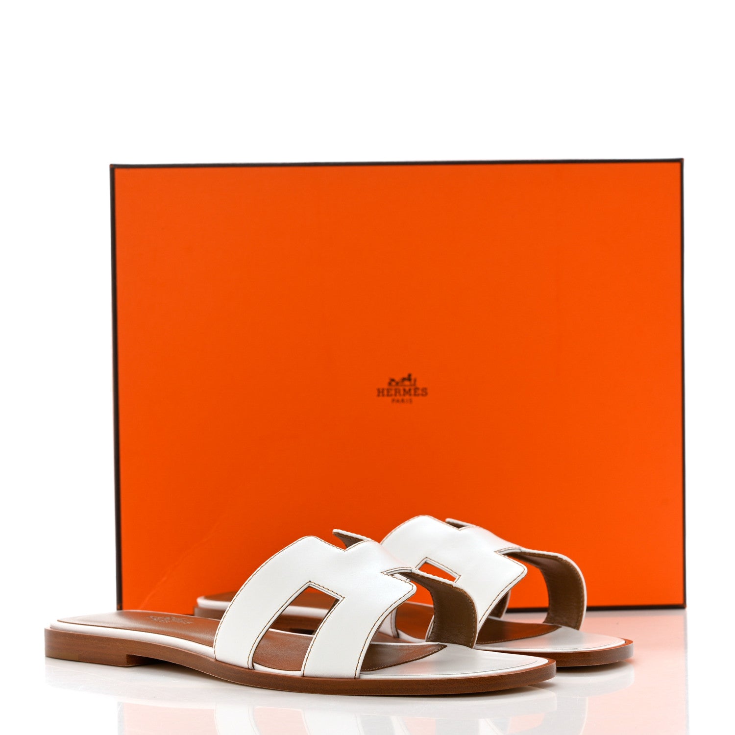 Hermes Box Calfskin Oran Sandals 37.5 White 9 of 9