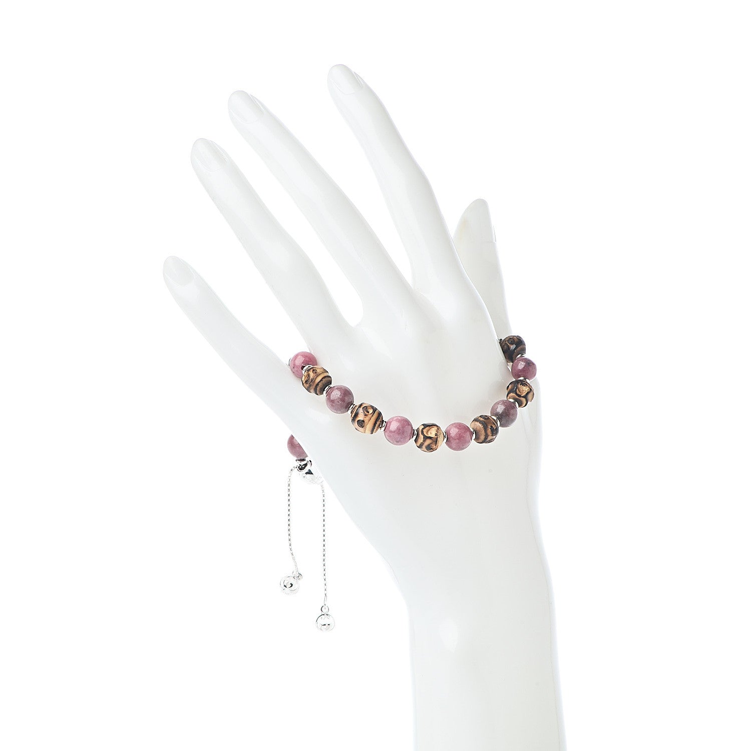 Gucci Sterling Silver Bamboo Pink Rodonite Beaded Bracelet 2 of 4