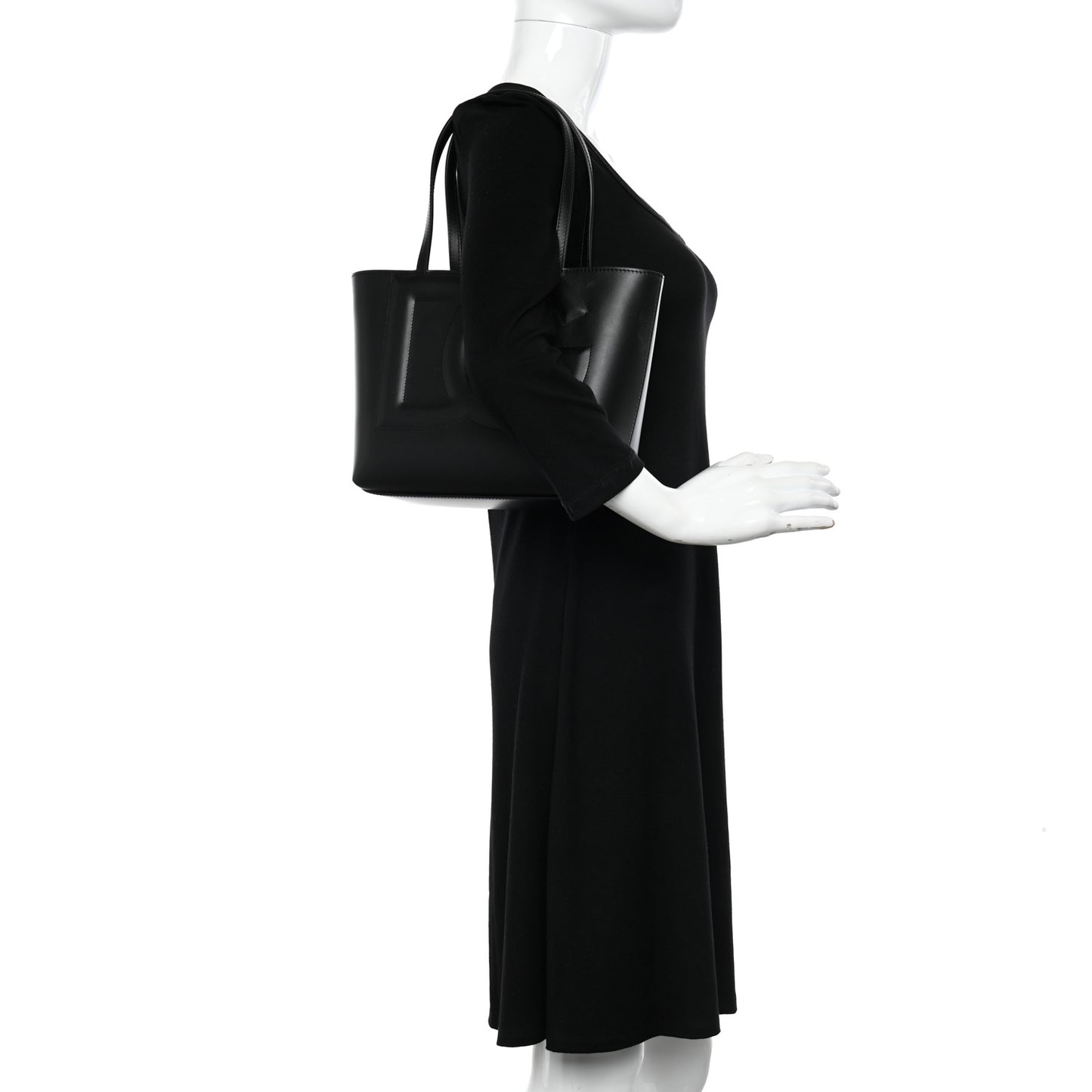 Calfskin Small DG Logo Shopper Tote Black