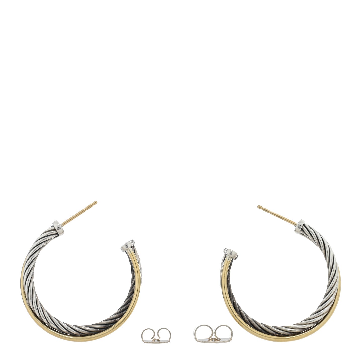 Sterling Silver 18K Yellow Gold 31mm Crossover Cable Hoop Earrings