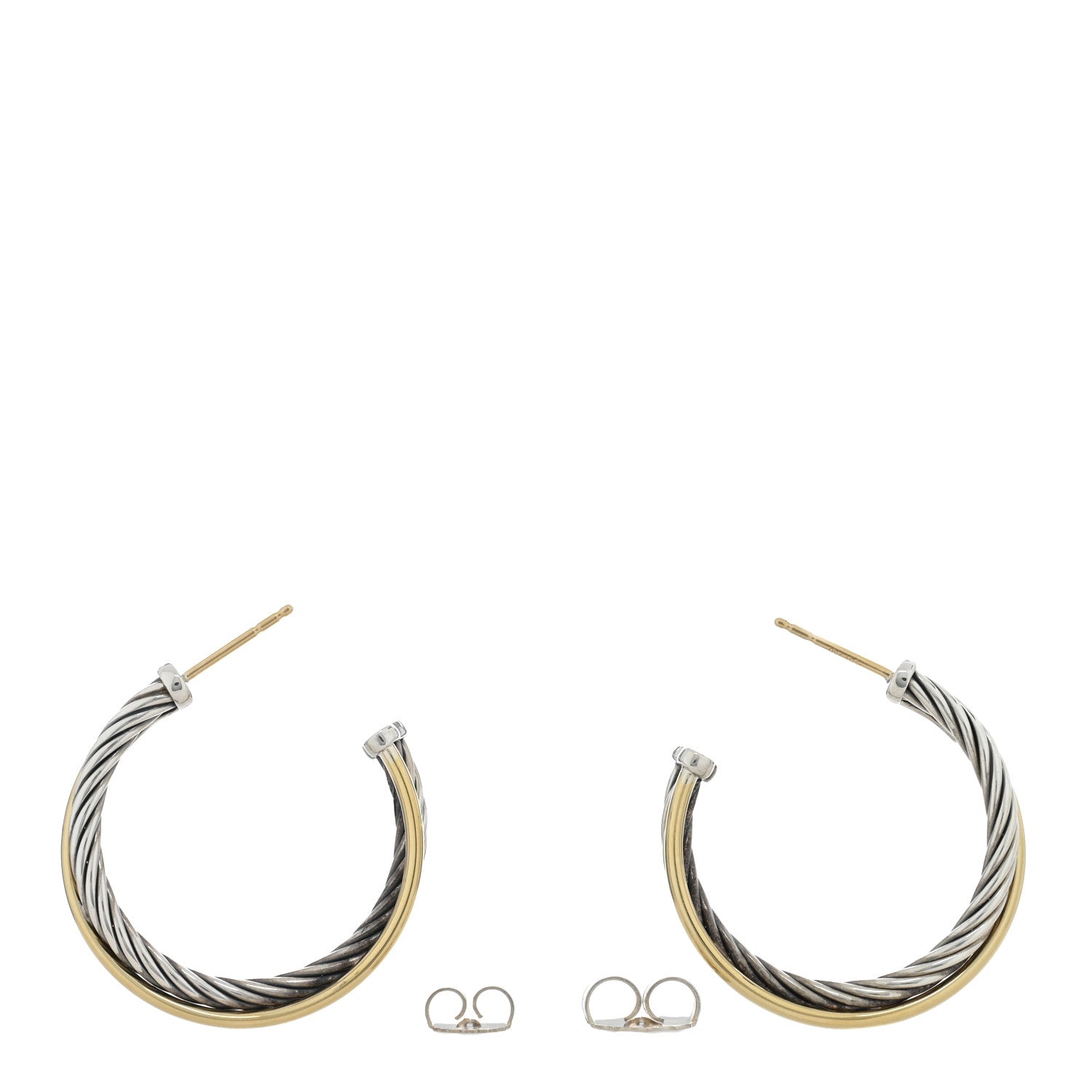 David Yurman Sterling Silver 18K Yellow Gold 31mm Crossover Cable Hoop Earrings 3 of 4
